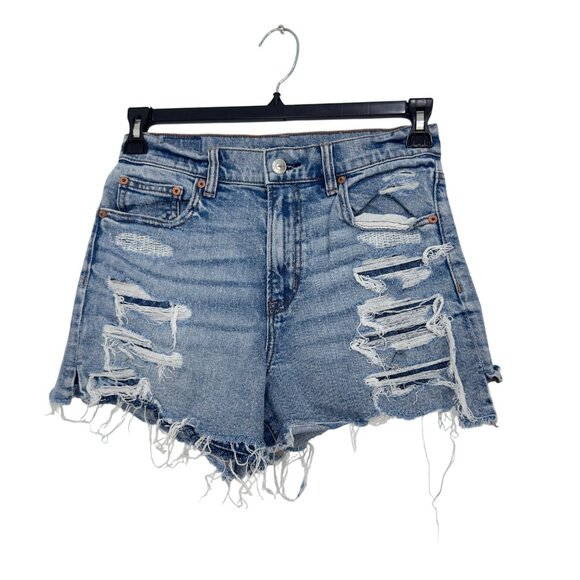 American Eagle Womens Distressed Patched Denim Shorts Size 4 High Rise - Picture 1 of 12